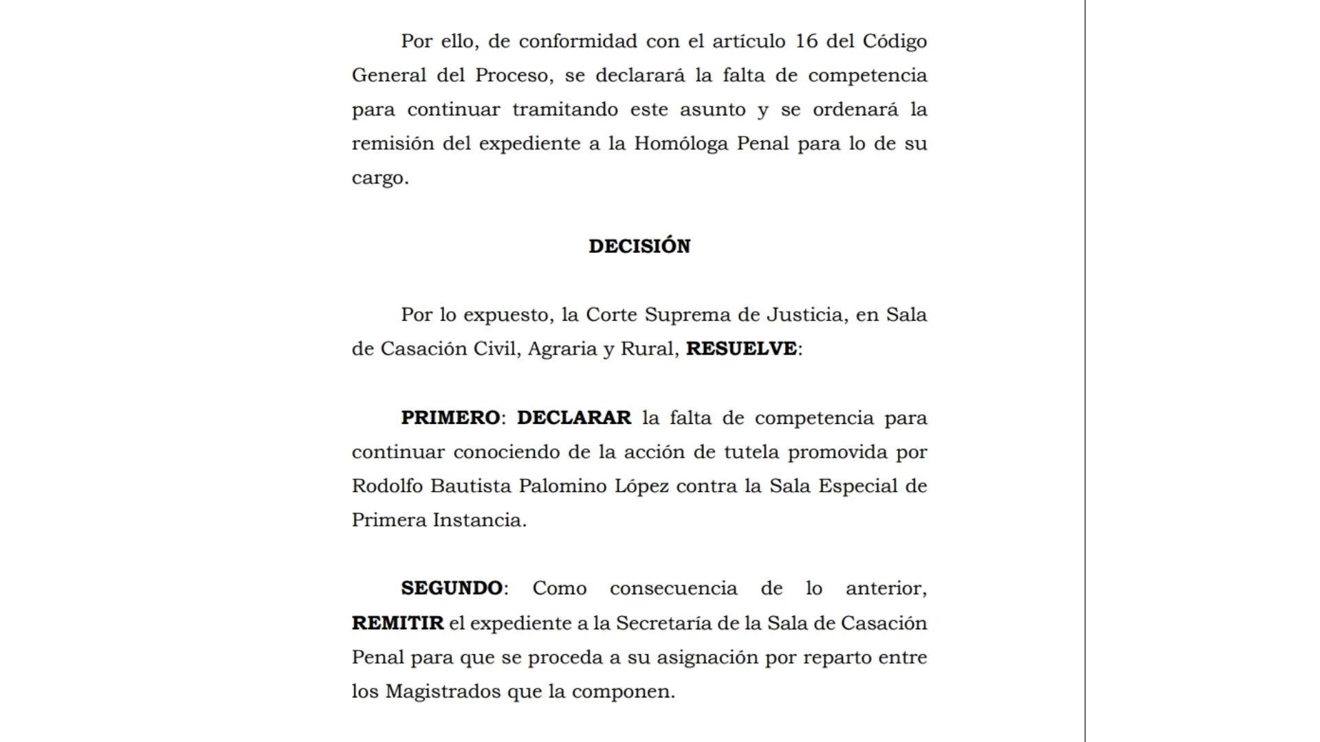 Auto ATC2608-2025 de la Corte Suprema