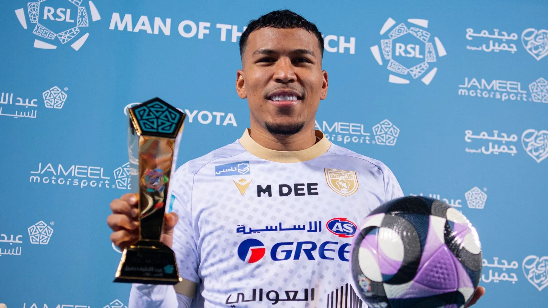 Roger Martínez, ganando el premio al jugador del partido
