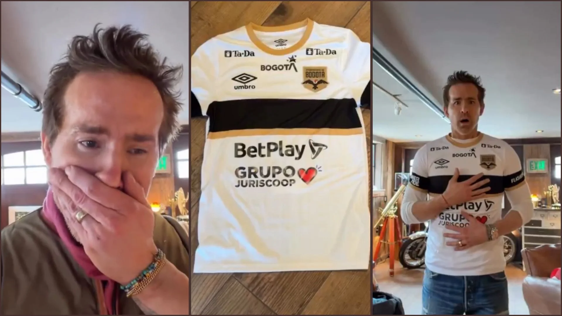 Ryan Reynolds vistiendo la camiseta del Inter de Bogotá