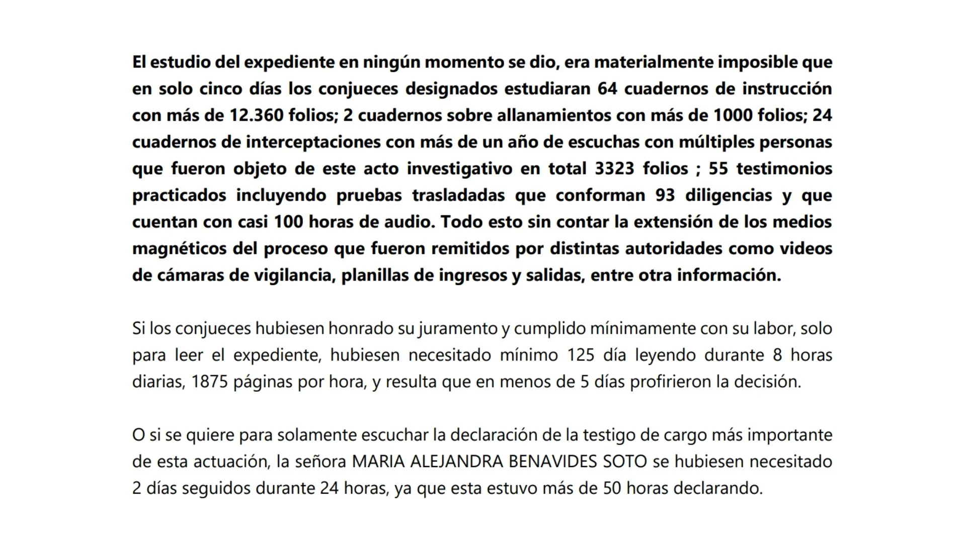 Karen Manrique asegura que los conjueces que ayudaron a destrabar la decisión que la envió a prisión no leyeron bien el expediente, pues debían pasar mínimo 125 días investigando.
