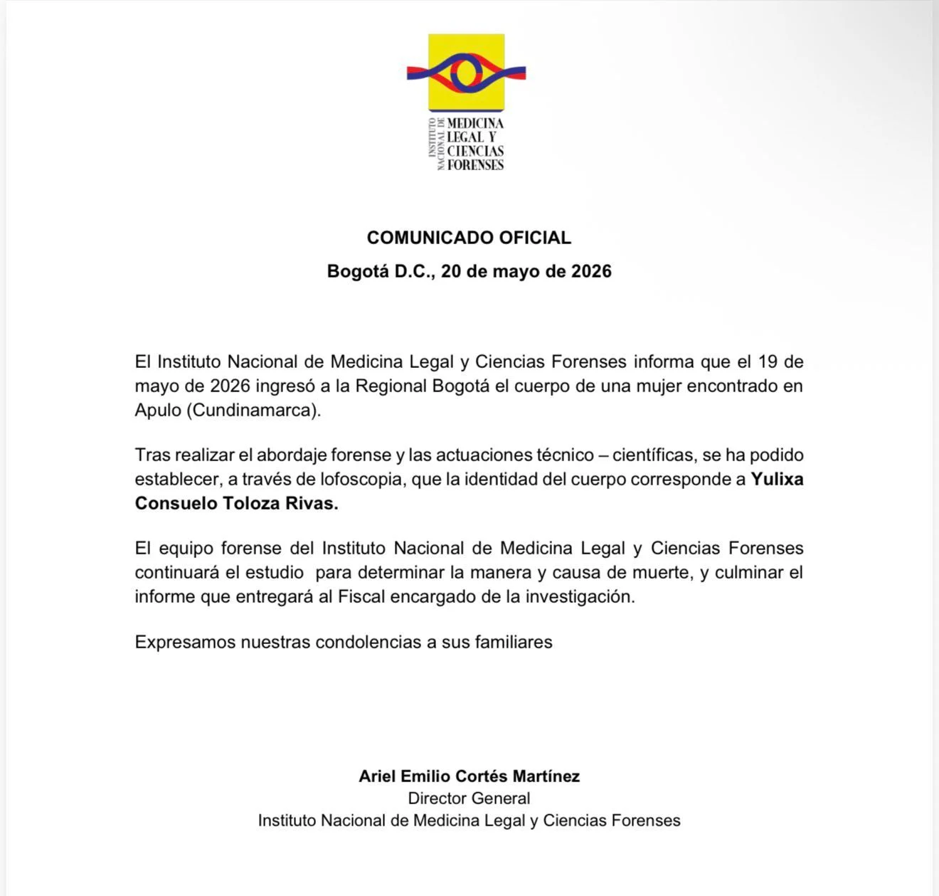 Comunicado Medicina Legal