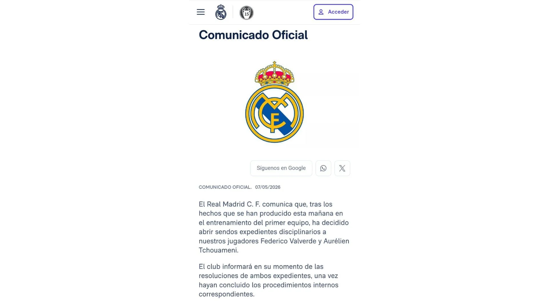 El club abrirá investigaciones para esclarecer lo ocurrido.