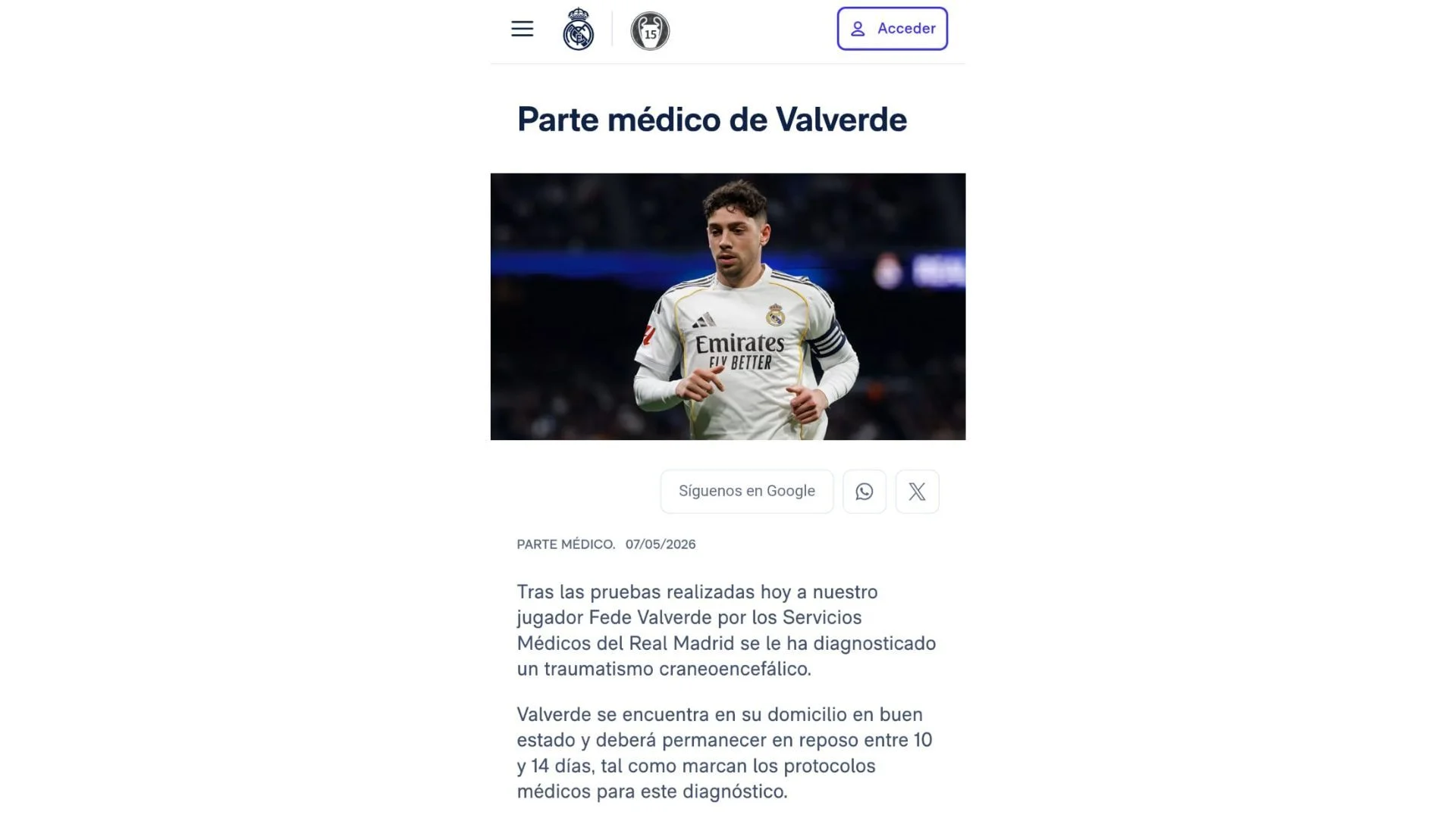 El jugador uruguayo estará dos semanas en recuperación.
