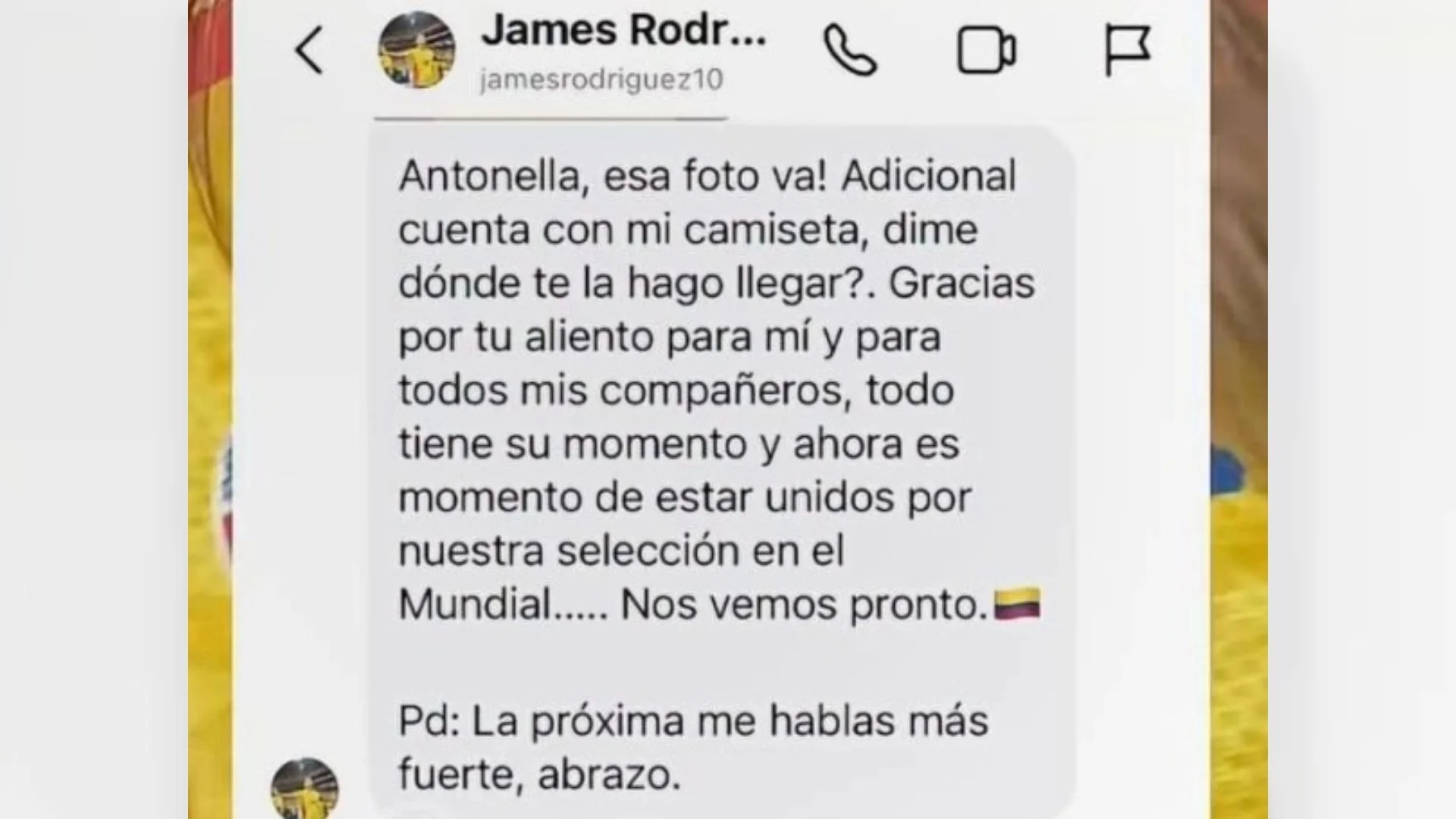 James afirmó que se encontraría con la hija de Petro para fotografiarse.